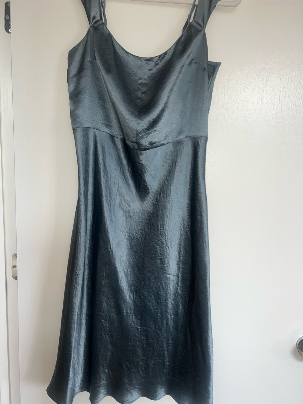 Vince Cold Shoulder Satin Midi Maxi Dress Charcoal Gray